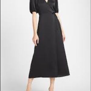 Express Satin Puff Sleeve Belted Wrap Maxi Dress